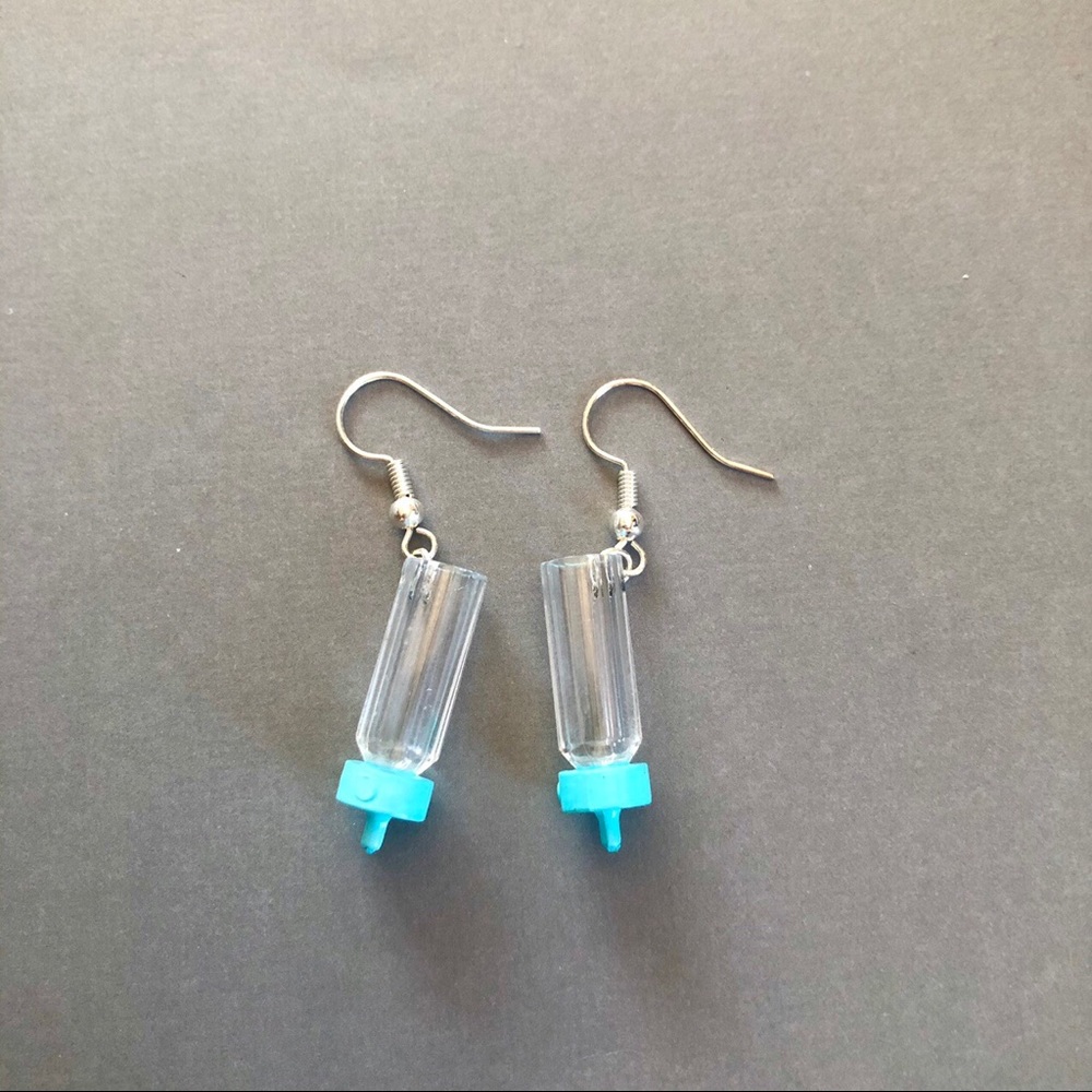 Blue baby bottle earrings
